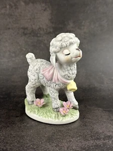 Statuina agnello porcellana vintage fiori dipinti a mano e campana Pasqua #924 - Foto 1 di 5