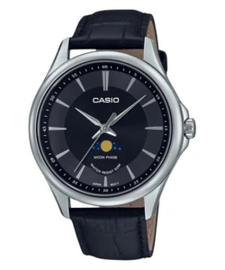 Casio MTP-M100L-1A Black Analog Moon Phase Black Leather Men's Casual Watch - Picture 1 of 1