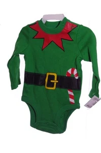 Baby Jungen NB 0 3 6 Monate Weihnachten Weihnachtsmann Elfen Elfe LS Shirt Einteiler NEU - Bild 1 von 1