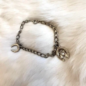Western Horse Horseshoe Charm Bracelet Silver Tone Metal Good Luck Country 12980 - Picture 1 of 9