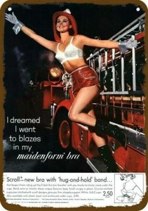 1963 Sexy Woman Firefighter MAIDENFORM BH VinLook DEKO REPLICA METALLSCHILD - Bild 1 von 1