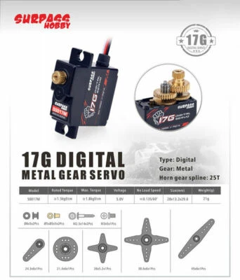 SURPASSHobby 9G 17G 25G 6KG 9KG 15KG 20KG Digital Metal Gear Servo for RC Models - Image 1 of 4