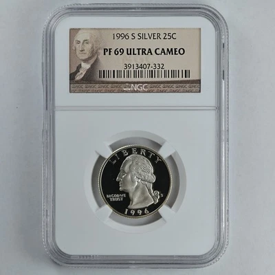 1996-S Silver Washington Quarter 25c NGC PF69 Ultra Cameo - Image 1 of 2