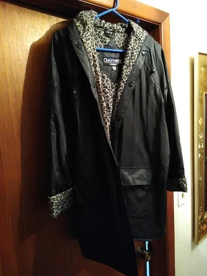 Totes Womens Hooded Rain Jacket  Size Med Cheetah Lining Waterproof PVC Shell - Image 1 of 4