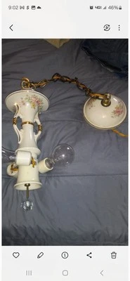 3 lâmpadas, luminária de porcelana--Harmony House--VINTAGE - Imagem 1 de 3