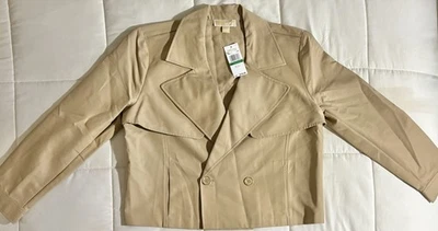 MICHAEL Michael Kors Women’s Cropped Double-Breasted Twill Peacoat Khaki L NWT - Image 1 of 4