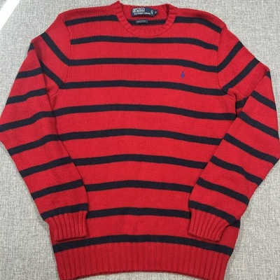 Suéteres polo vintage Ralph Lauren tamanho M listrado azul marinho vermelho malha robusta Natal - Imagem 1 de 4