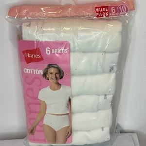 Hanes Women’s 6 Pack Underwear Cotton Briefs Size 10 46-47” 18-20 White - Picture 1 of 5