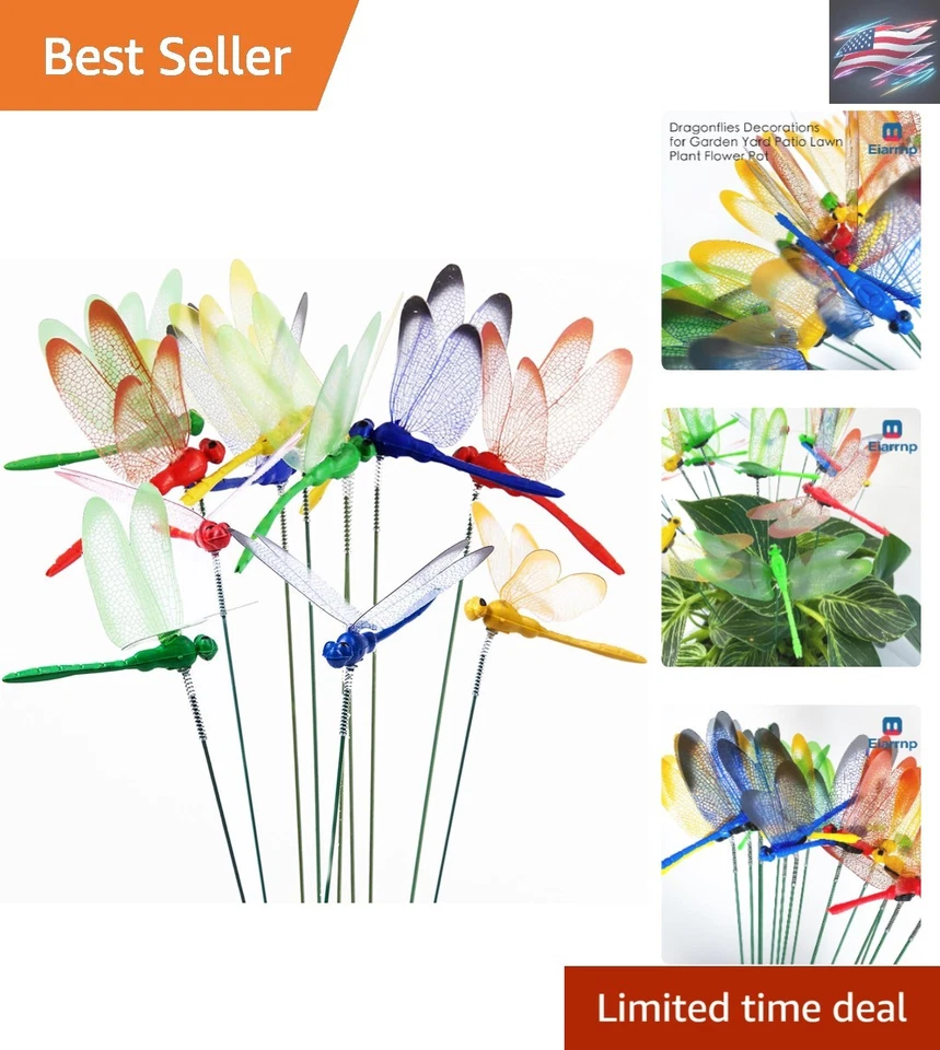 Set of 12 3D Decorative Dragonfly Garden Stakes - Whimsical Art Deco Charm - Image 1 of 4