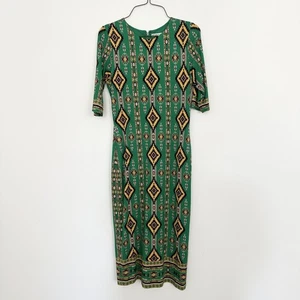 Alice + Olivia Kleid Damen 6 Etuikleid grün aztekisch geometrisch Delora Mystic Ikat - Bild 1 von 6