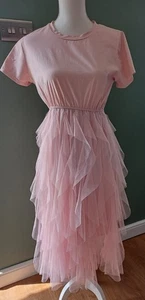 Pink SHEER Ballerina TUTU TULLE Floaty FLUTTER Hem DRESS M L 10 12 SHINING STAR - Picture 1 of 5