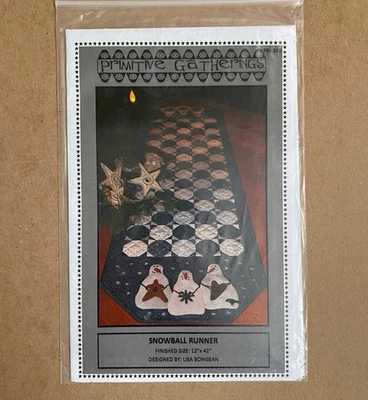 Primitive Snowman Gatherings Snowball Table Runner Cotton Quilt Pattern - Image 1 of 4