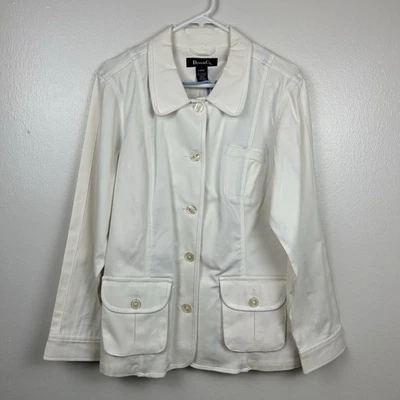 Vintage Denim & Co Womens White Blazer Jacket Size Large Cotton Business Career - Image 1 of 4