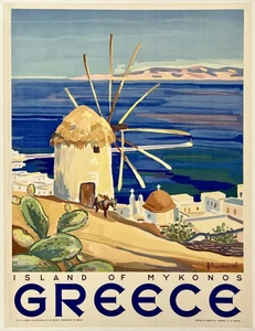 Original Vintage Poster GRIECHENLAND INSEL MYKONOS Griechisch Reisen Tourismus LEINEN - Bild 1 von 5
