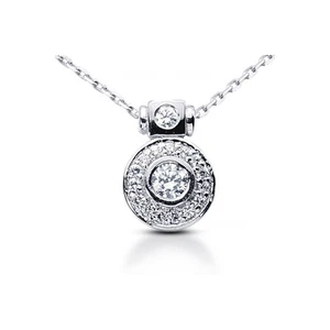 0.63ct H/SI1 Round Earth Mined Certified Diamonds 18k White Gold Halo Pendant - Picture 1 of 3