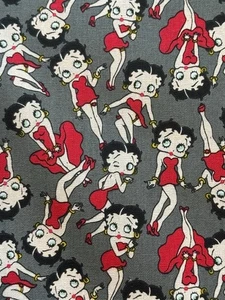 BTHY  Pin Up BETTY BOOP  Fabric Gray Red Retro Character Girl 100% COTTON - Picture 1 of 3