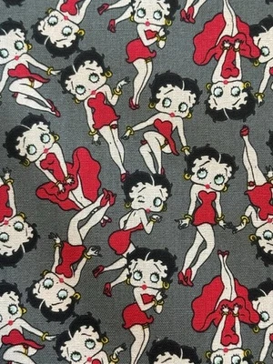 BTHY  Pin Up BETTY BOOP  Fabric Gray Red Retro Character Girl 100% COTTON - Image 1 of 3