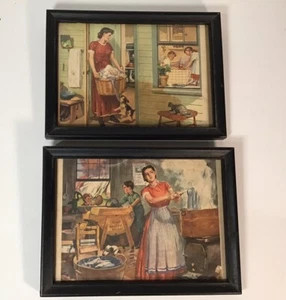 Vintage pair of wash day lady prints 5 x 7 - Picture 1 of 5