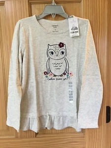 NWT Carter's Owl Tee Shirt Top Girls long sleeve Gray - Picture 1 of 1