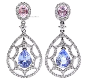 Blue Sapphires, Pink Ruby & Lab-Created Diamonds 3.92TCW Drop-Dangle Earrings - Picture 1 of 4