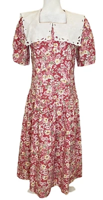 Roman Vintage Laura Ashley Midi Dress Pink Floral 80s Great Britain Made Size 10 - Image 1 of 4
