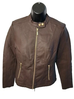 Baccini Brown Faux Leather Jacket Size Small - Image 1 of 4