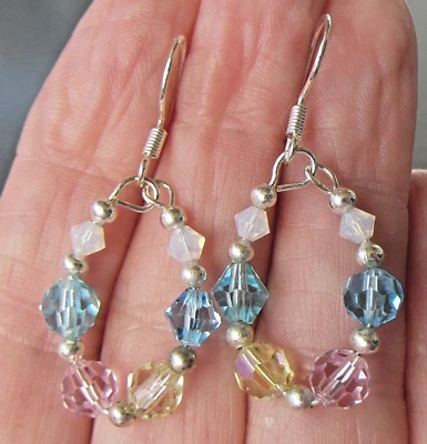 Pendientes colgantes de aro de cristal de Swarovski pastel de plata de ley hechos a mano Foto 1 de 2