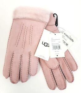 UGG Australia Women's Exposed Sheepskin Gloves in Pink Cloud Size L