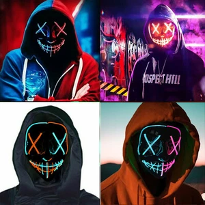 Neon Stitches LED Mask Wire Light Up Costume Purge Party Halloween Masks AU - Picture 1 of 23