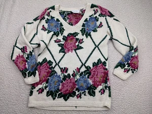 Peck Peck Handknit Prangles Womens S White Flower Cable Knit Sweater Pullover 3D - Picture 1 of 9
