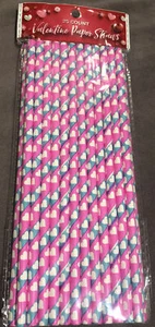 VALENTINE'S DAY PAPER STRAWS PINK, WHITE, GREENS Hearts 25 COUNT- NEW IN PACKAGE - Bild 1 von 2