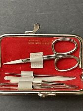 1960’s Austria Beige Ground Leather Case Mini Manicure Travel Set Never Used