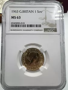 1963 Gold QEII Full Sovereign- NGC - MS63 - Picture 1 of 6