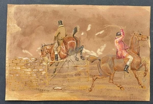 acquerello antico 1830 circa corsa cavalli caduta fantino inglese equitazione - Imagen 1 de 7