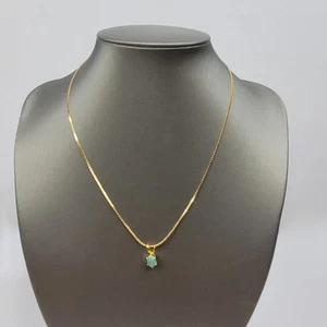 Emerald Pendant 18K RGP Gold Chain Necklace - Picture 1 of 8