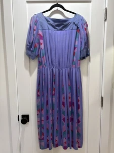 Vtg 80s Albert Nipon Silk Dress Lavender Geometric Pleated Rainbow Details - Picture 1 of 21