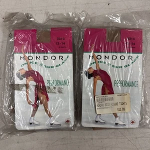size 12-14 PAIR of 2 MONDOR 3310 Footed Performance Tights 40 Deniers suntan 82 - Picture 1 of 7
