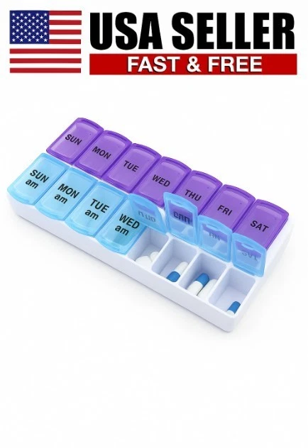 7 Day 2 Times a Day Weekly Pill Box  Large Pill Organizer AM PM Pill Case - Image 1 of 1