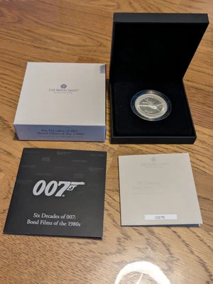 2024 Six Decades of 007 James Bond 1980s 1 Oz Silver Proof Coin with Box and COA - Image 1 of 4