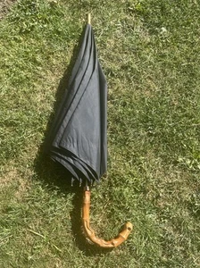 St Michael Vintage Umbrella Black Mid Century Bamboo Crook Handle - Picture 1 of 23