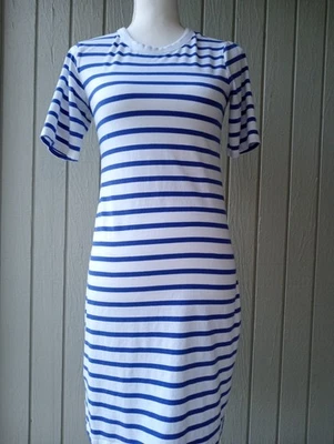 Medium Women's Old Navy T Shirt Dress Navy Blue White Stripes Crew Neck - Image 1 of 4