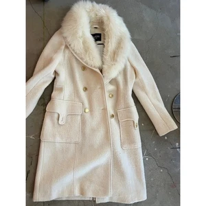 Guess Coat, White Cream, medium Gold Button Faux Fur Collar, long - Picture 1 of 4
