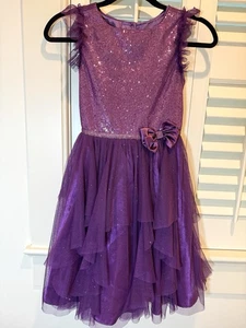 Jona Michelle Girls 12 Purple Sparkling Fanciful Dress Layers Bow EUC - Picture 1 of 16