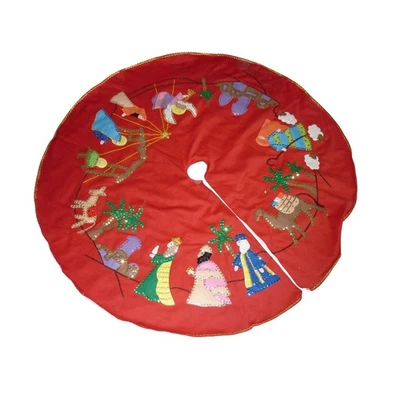 Falda de árbol de Navidad vintage belén apliques rojos lentejuelas bordadas Foto 1 de 4