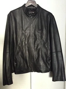 MICHAEL KORS MENS BLACK BOMBER MOTORCYCLE LEATHER JACKET SIZE LARGE - Picture 1 of 11