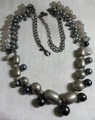 Collar Chico's Grueso Tono Plateado Cuentas Blanco Mármol Disco Cuentas Vidrio Cuentas 40"  Foto 1 de 4