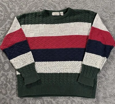 Suéter tejido XL vintage American Eagle para hombre a rayas algodón Ramie verde gris rojo Foto 1 de 4
