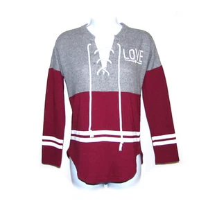 No Boundaries Women's Top XS Gray Burgundy Love Varsity Lightweight Sweatshirt - Picture 1 of 8