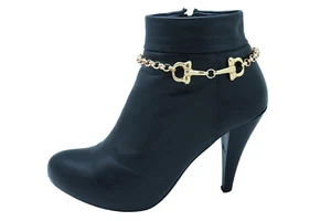 Women Gold Oro Metal Chain Boot Bracelet Anklet Shoe Clasp Hook Charm Adjustable - Picture 1 of 12
