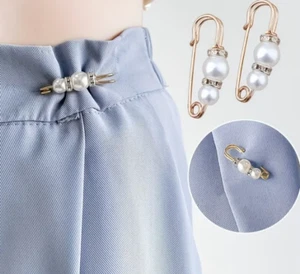 Faux Pearl Pants waist Pin women's 2 X Waist Adjustment waistband Jeans Pin clip - Picture 1 of 11